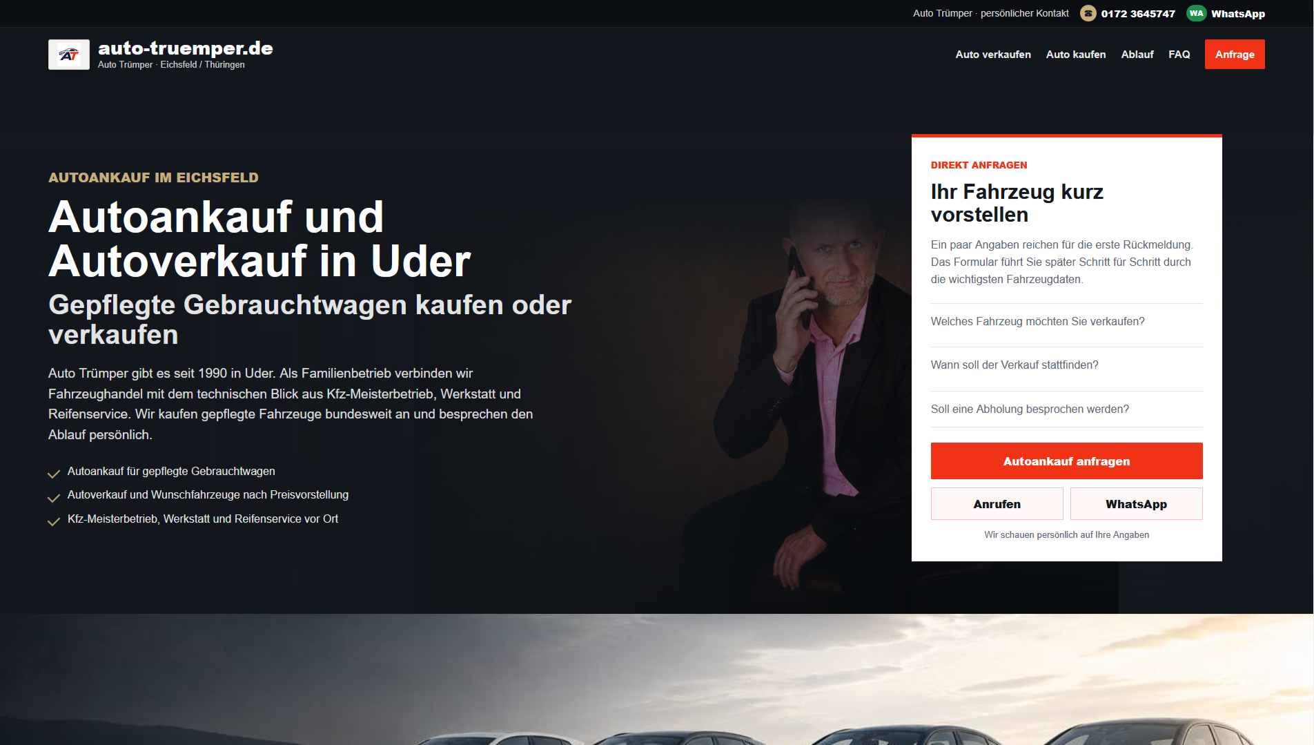 Screenshot der Website auto-truemper.de für Autoankauf und Autoverkauf